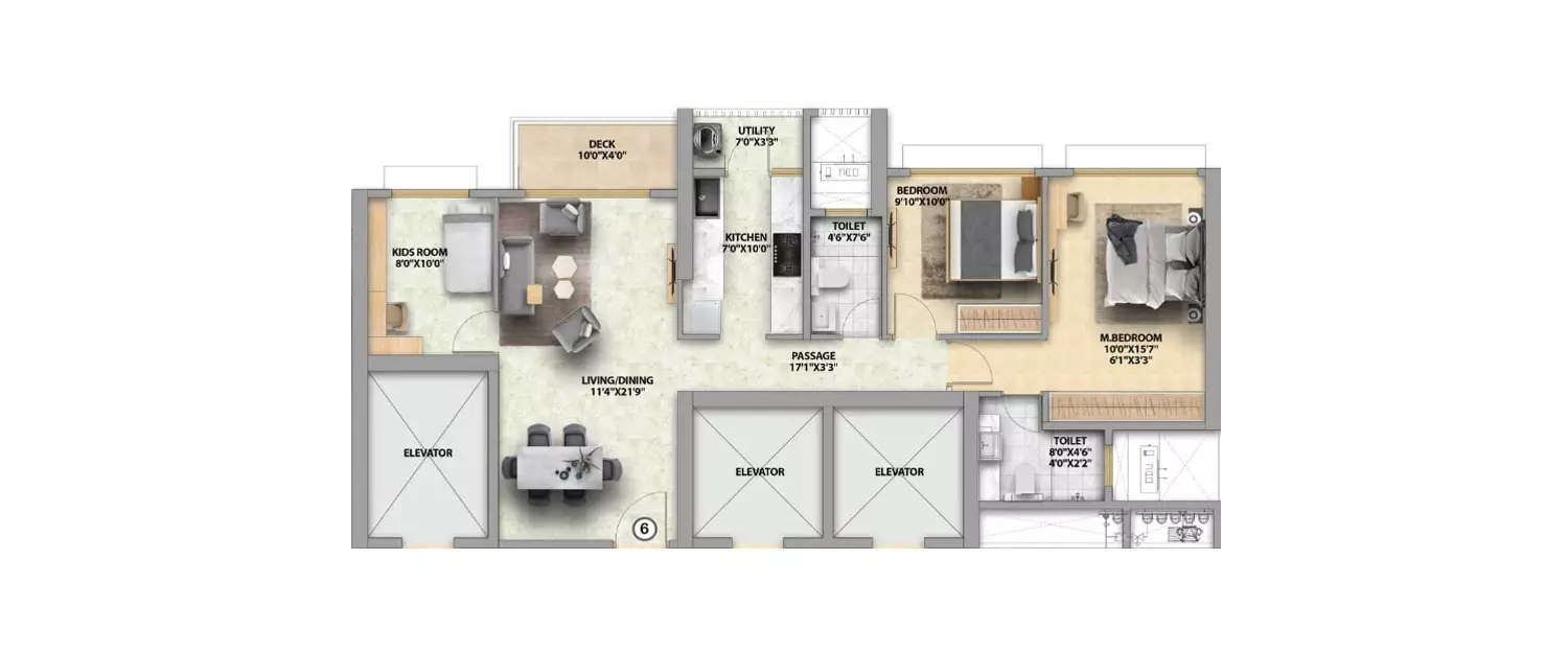 Floor plan for 3 BHK
