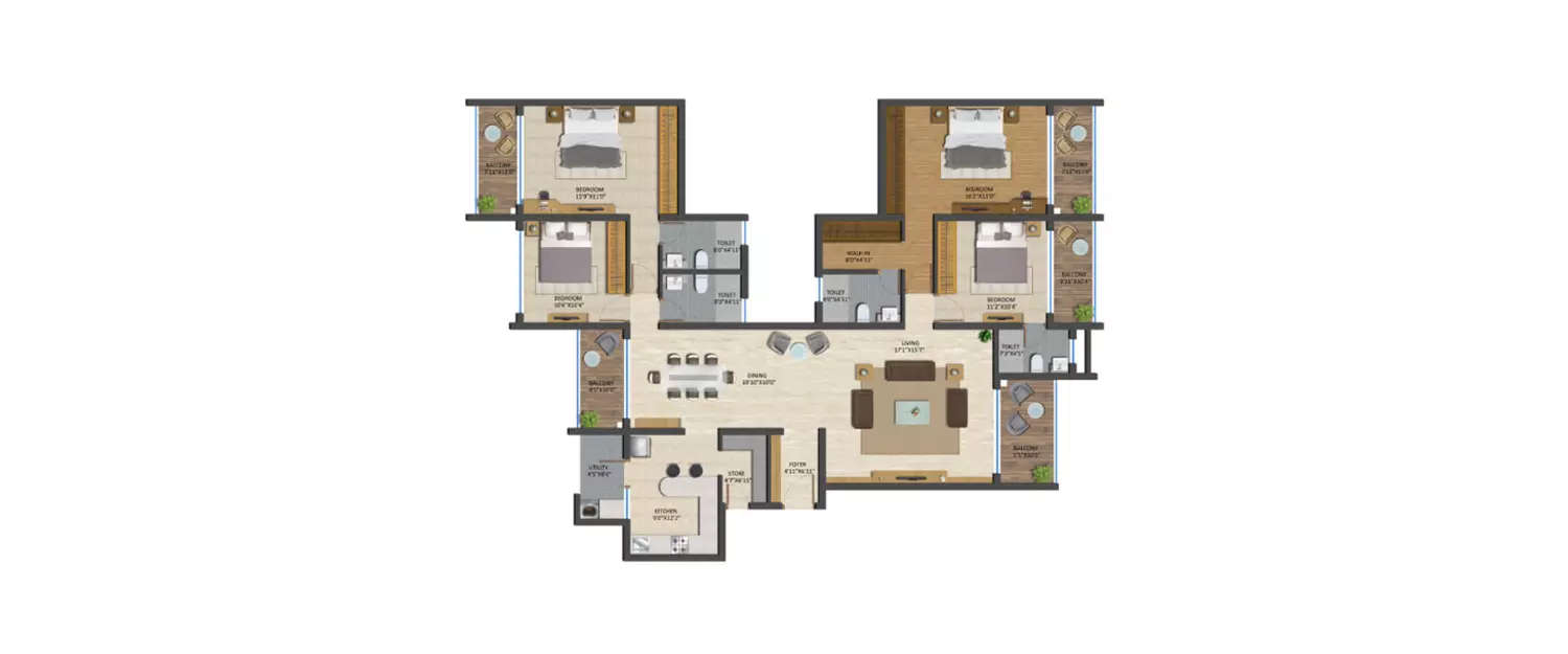 Floor plan for 4 BHK