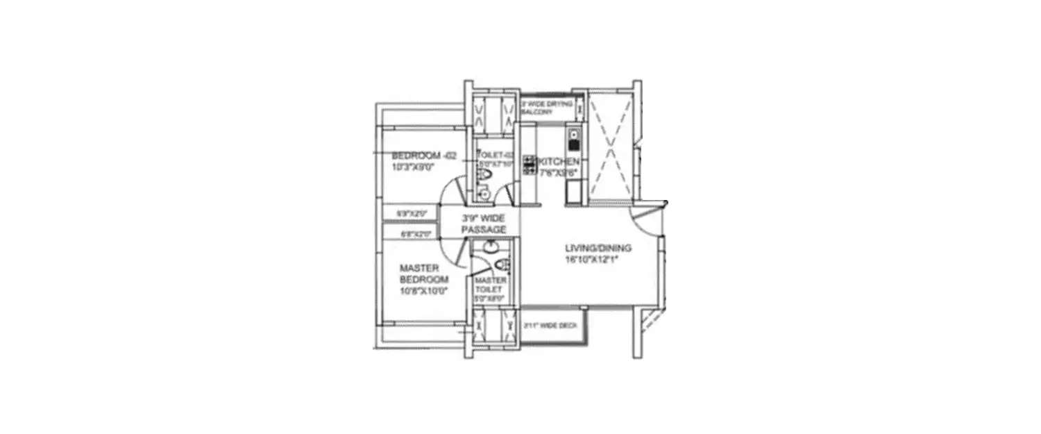 Floor plan for 2 BHK