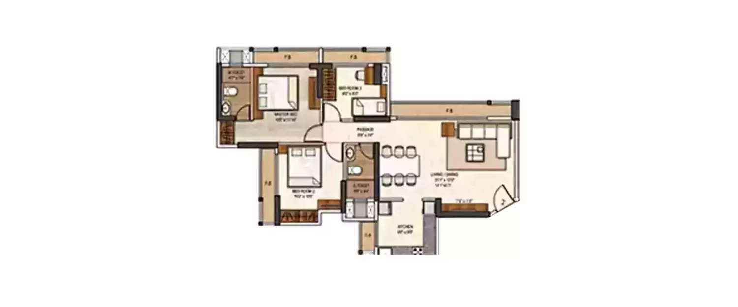 Floor plan for 3 BHK