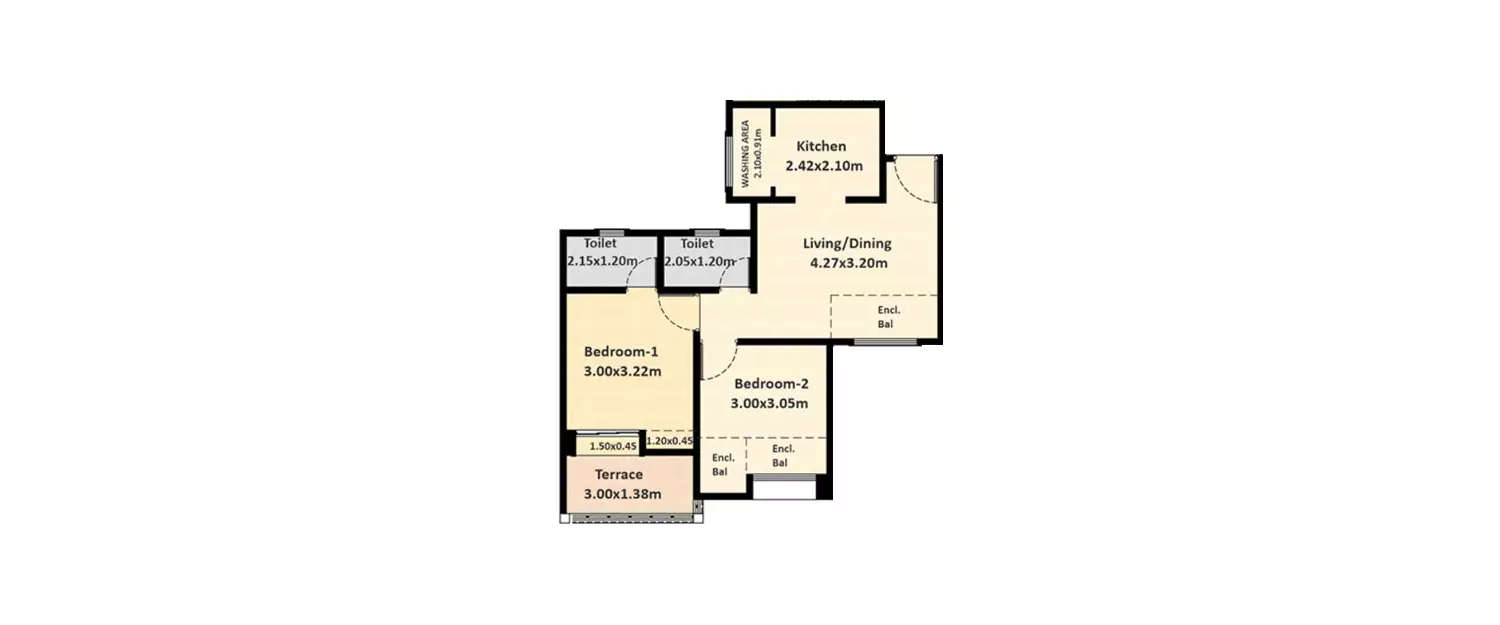Floor plan for 2 BHK