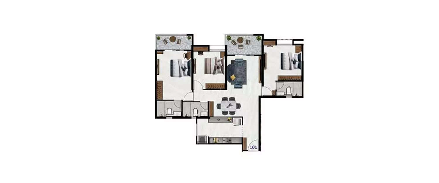 Floor plan for 3 BHK
