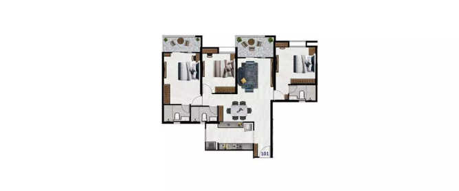 Nyati Embrace I Undri - Floor plan 3 BHK 795 Sq.ft
