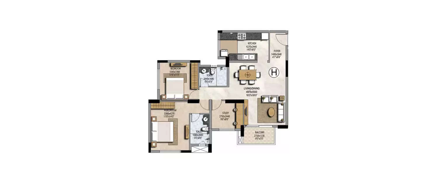 Floor plan for 2.5 BHK
