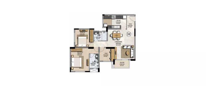 Prestige Misty Waters Hebbal - Floor plan 2.5 BHK 1349 Sq.ft