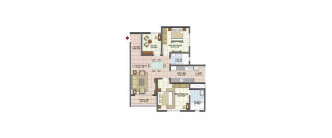 Prestige Song Of The South Yelenahalli - Floor plan 2.5 BHK 962 Sq.ft