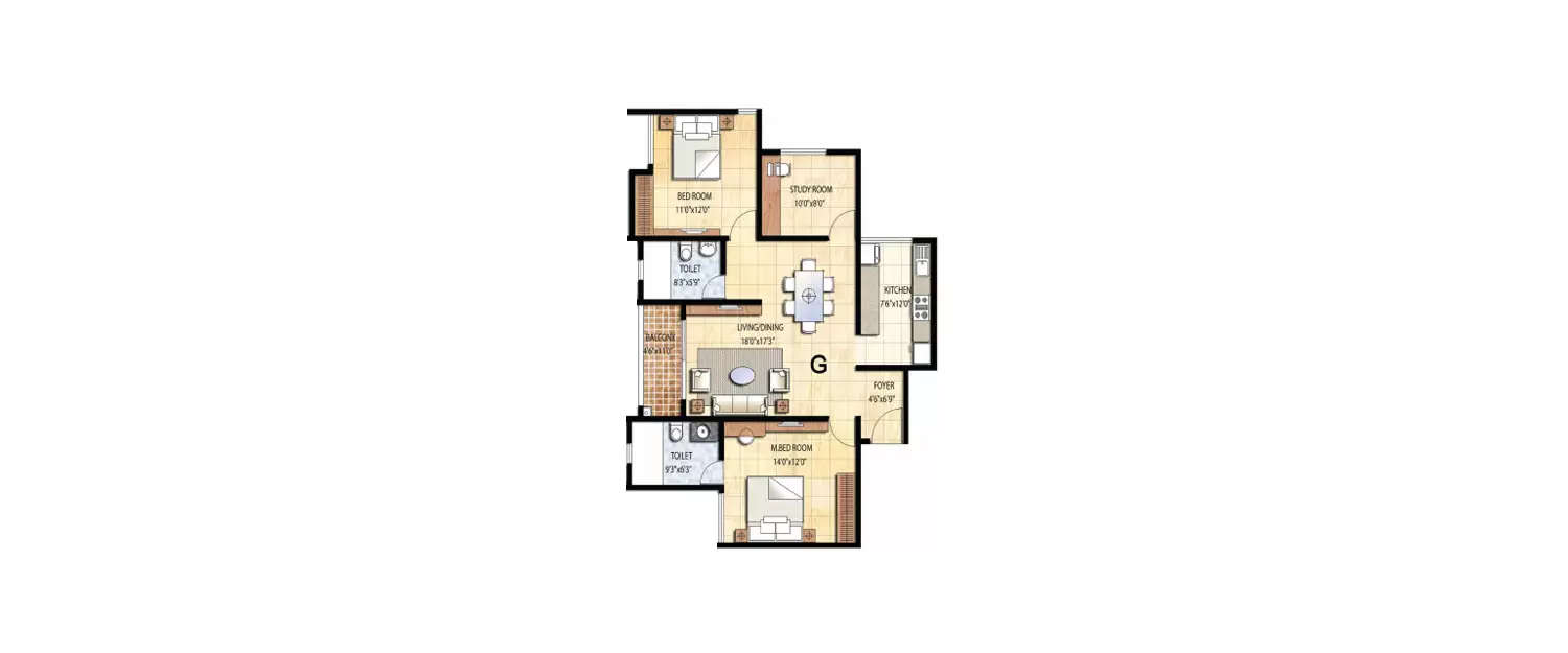 Floor plan for 2.5 BHK