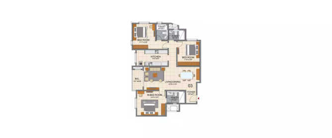 Prestige North Point Kammanahalli - Floor plan 3 BHK 1206 Sq.ft
