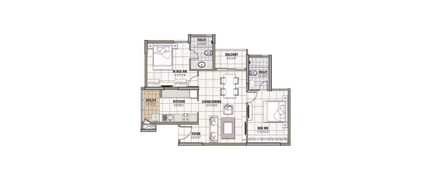 Floor plan for 2 BHK