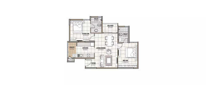 Prestige Tranquility Bommenahalli - Floor plan 2 BHK 1162 Sq.ft