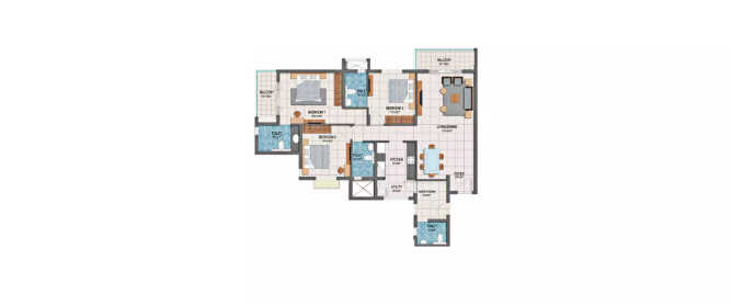 Prestige Dolce Vita Whitefield - Floor plan 3 BHK 1274 Sq.ft