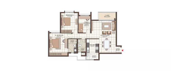 Prestige Kew Gardens Bellandur - Floor plan 2.5 BHK 992 Sq.ft