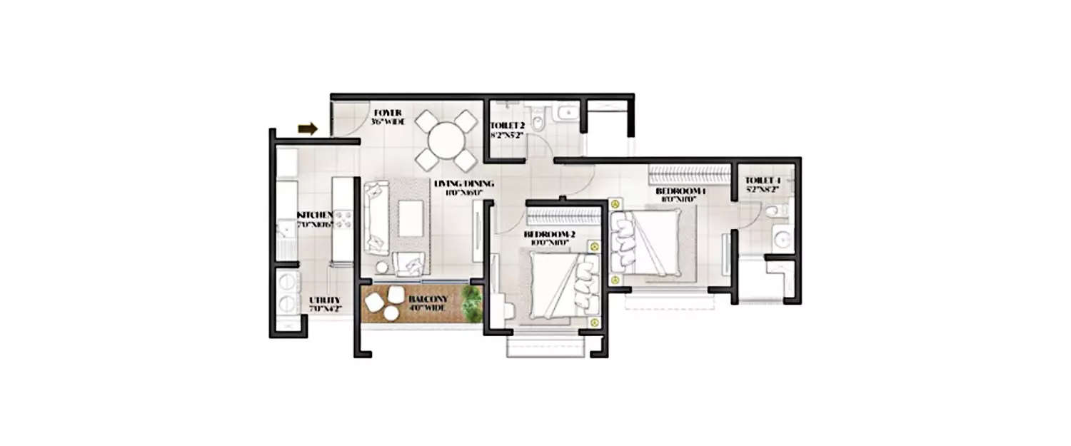 Floor plan for 2 BHK