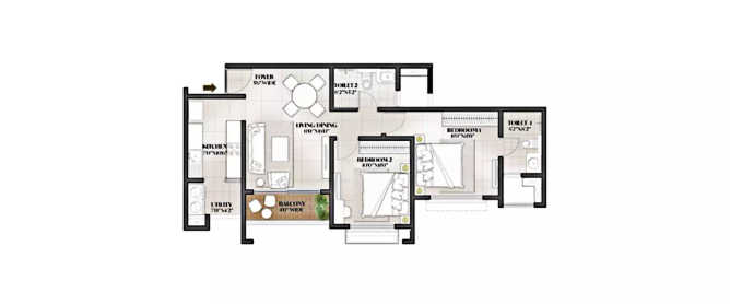 Prestige City Mulund - Floor plan 2 BHK 1050 Sq.ft