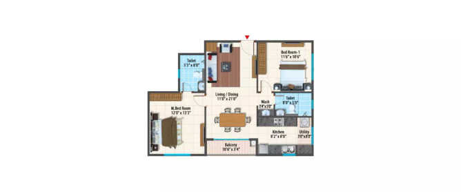 Peninsula Paramount Sarjapura - Floor plan 2 BHK 1083 Sq.ft