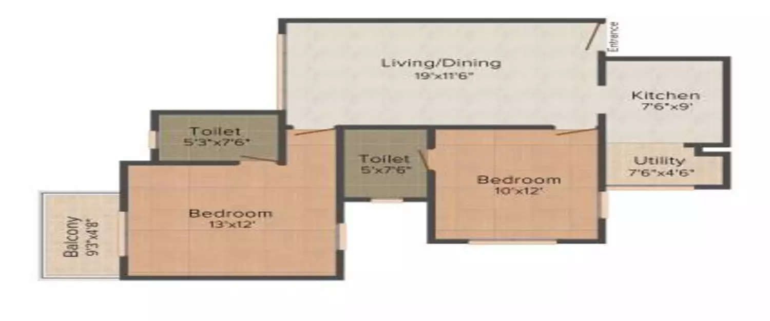 Floor plan for 2 BHK
