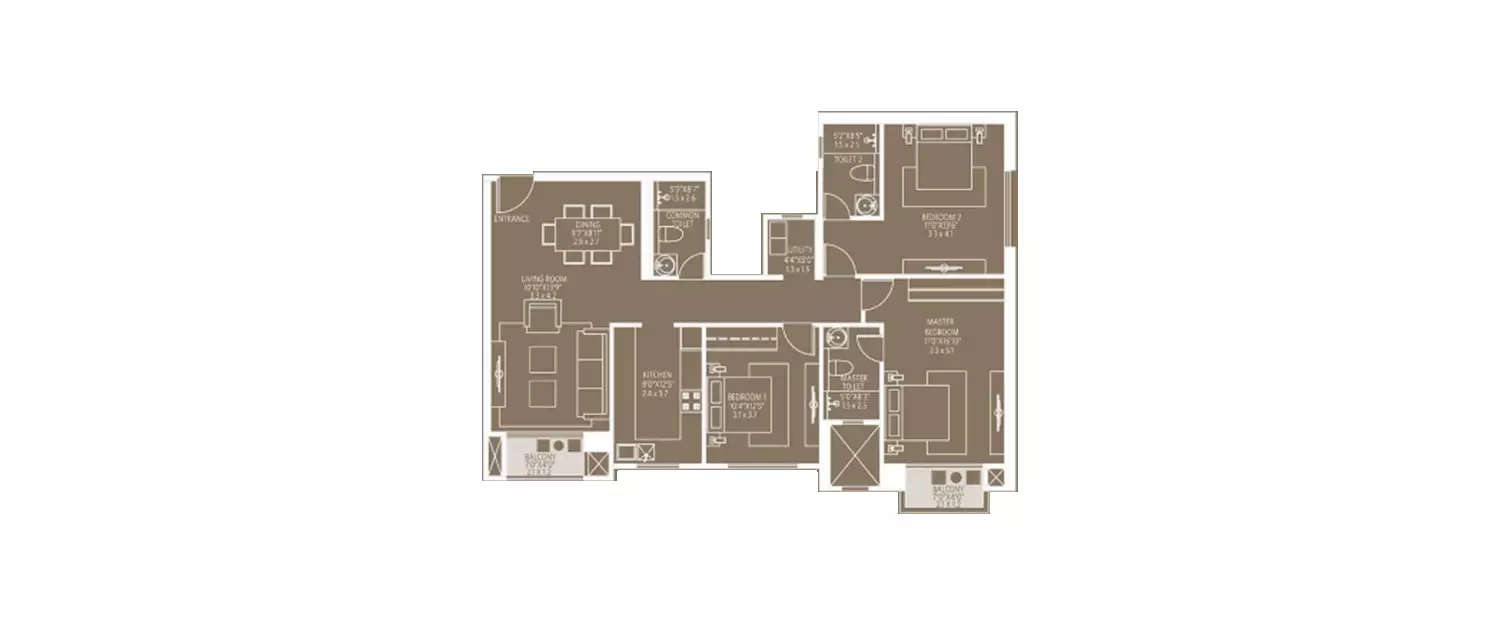 Floor plan for 3 BHK