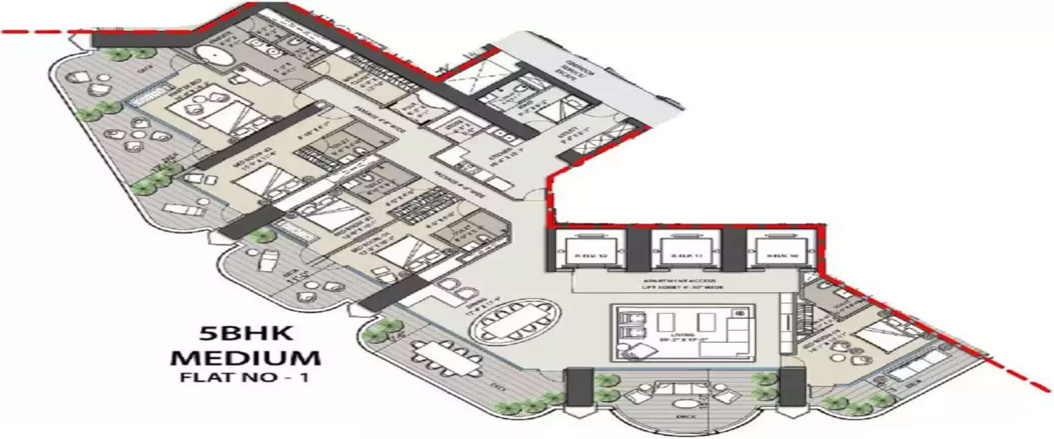 Floor plan for 5 BHK