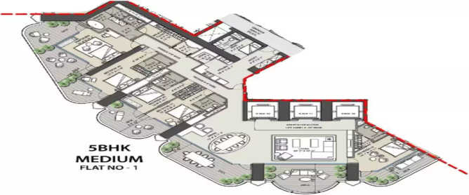 Omkar 1973 Worli - Floor plan 5 BHK 4300 Sq.ft