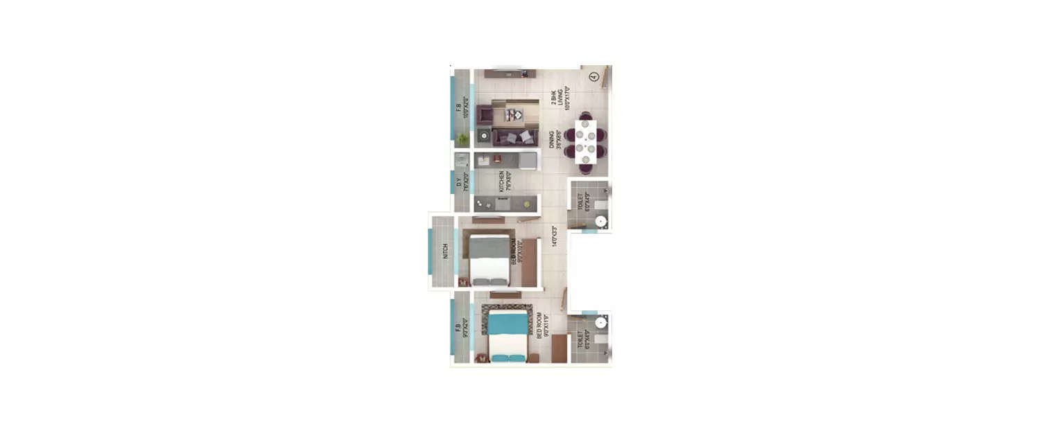 Floor plan for 2 BHK