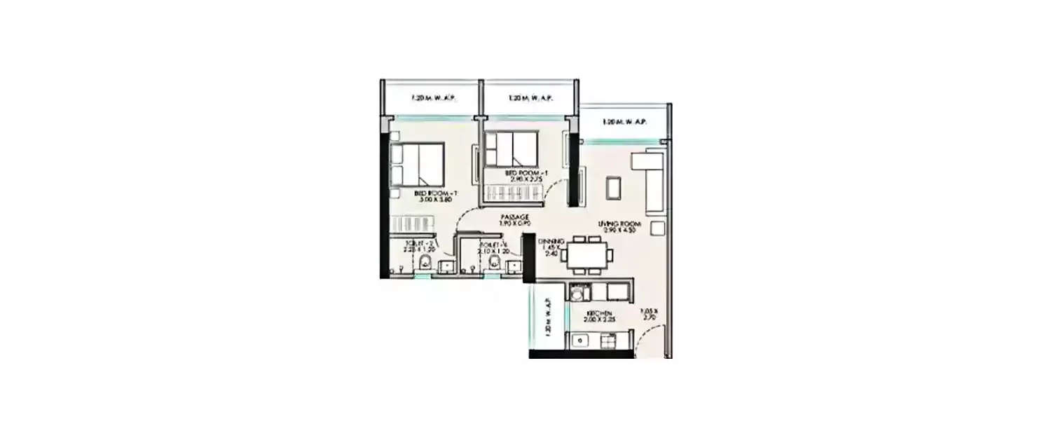 Floor plan for 2 BHK