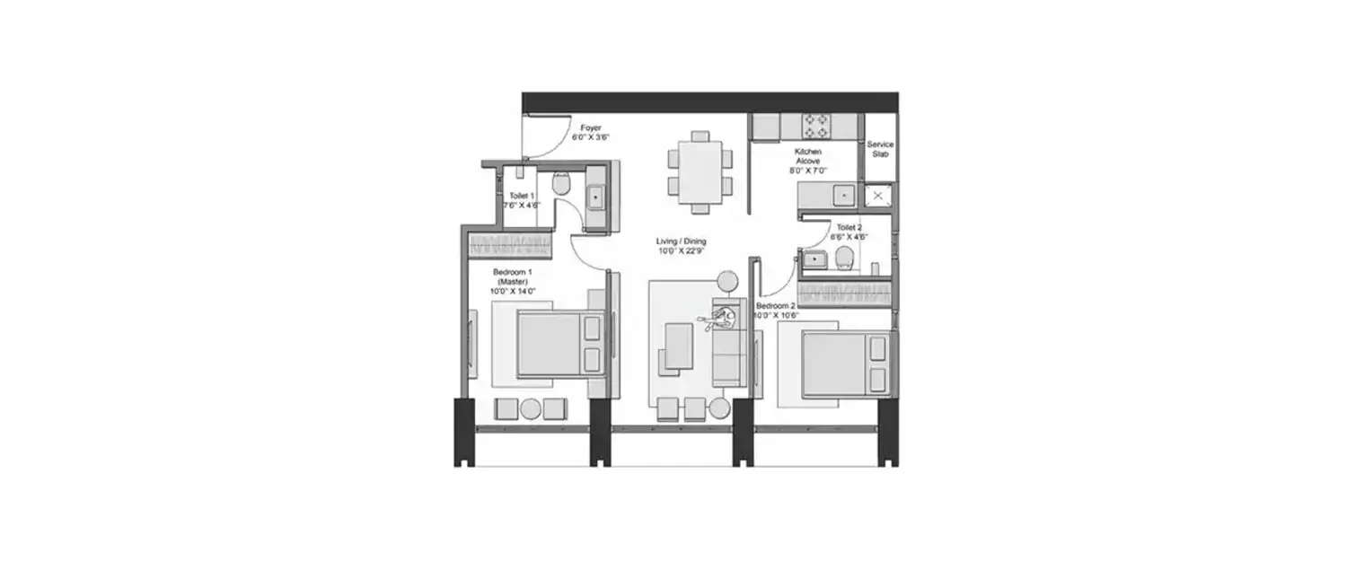 Floor plan for 2 BHK