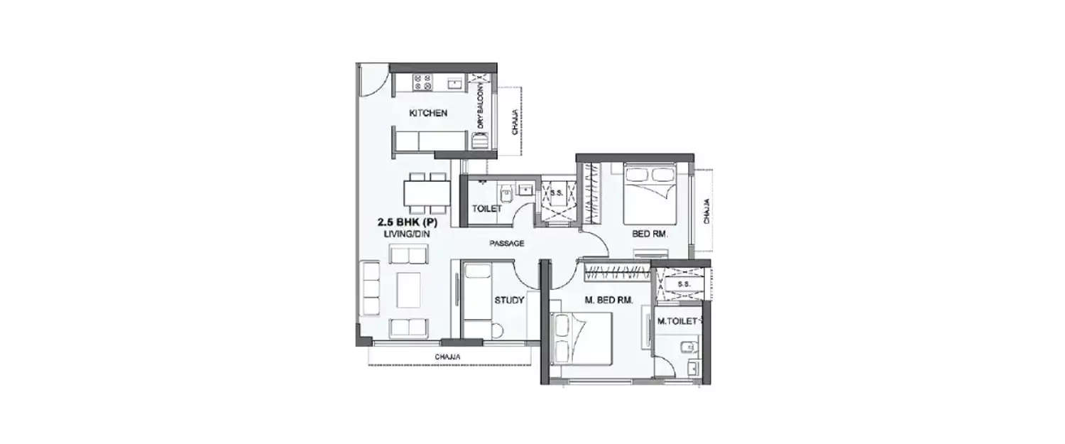 Floor plan for 2.5 BHK