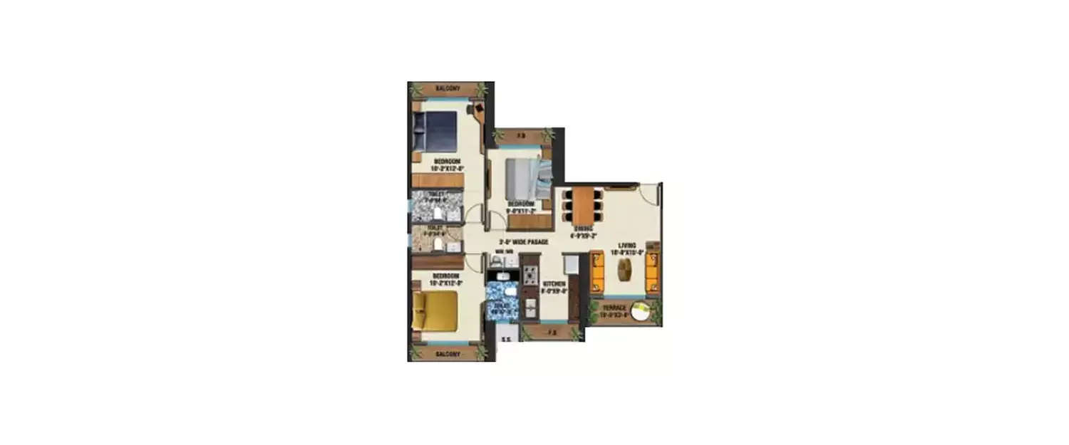 Floor plan for 3 BHK