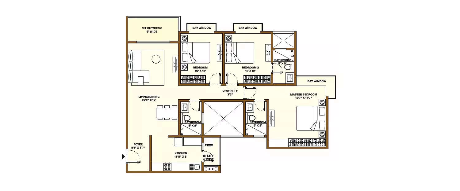 Floor plan for 3 BHK