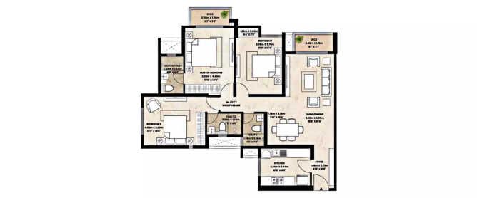 Mahindra Lokhandwala Kandivali Kandivali - Floor plan 3 BHK 1061 Sq.ft