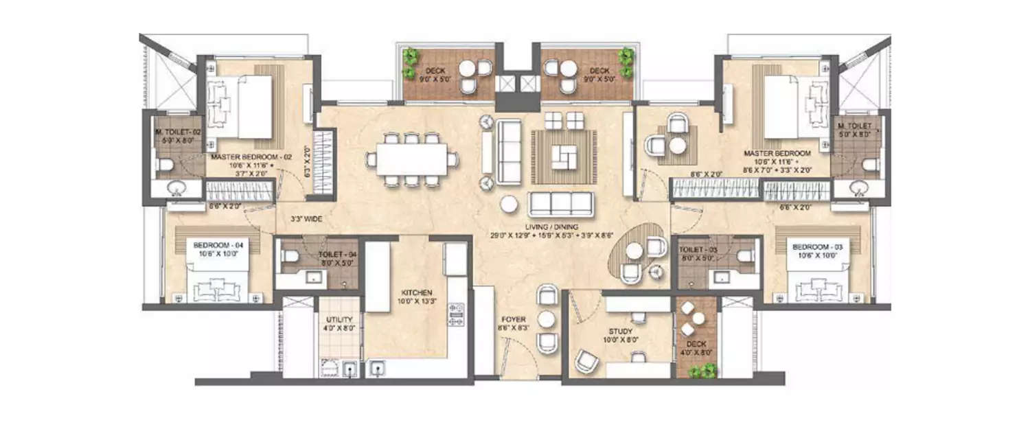 Floor plan for 5 BHK