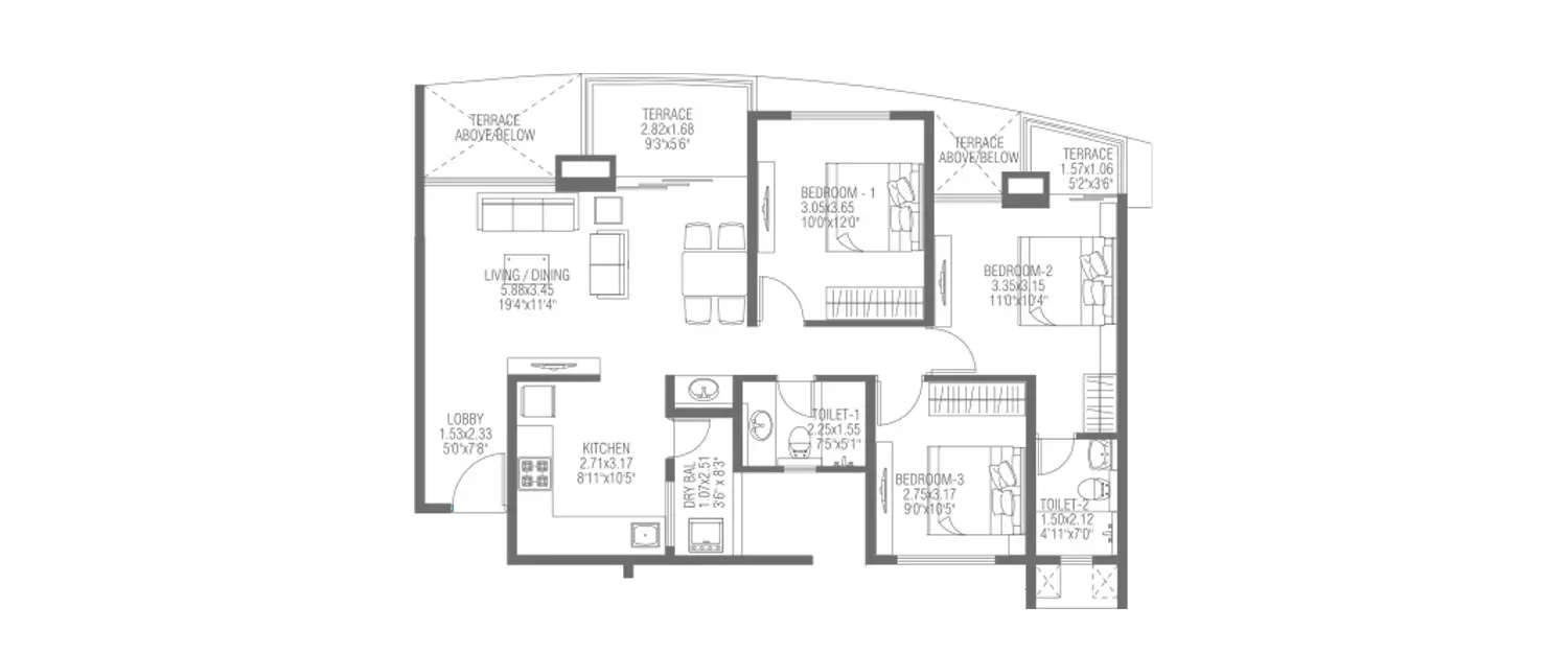 Floor plan for 2.5 BHK