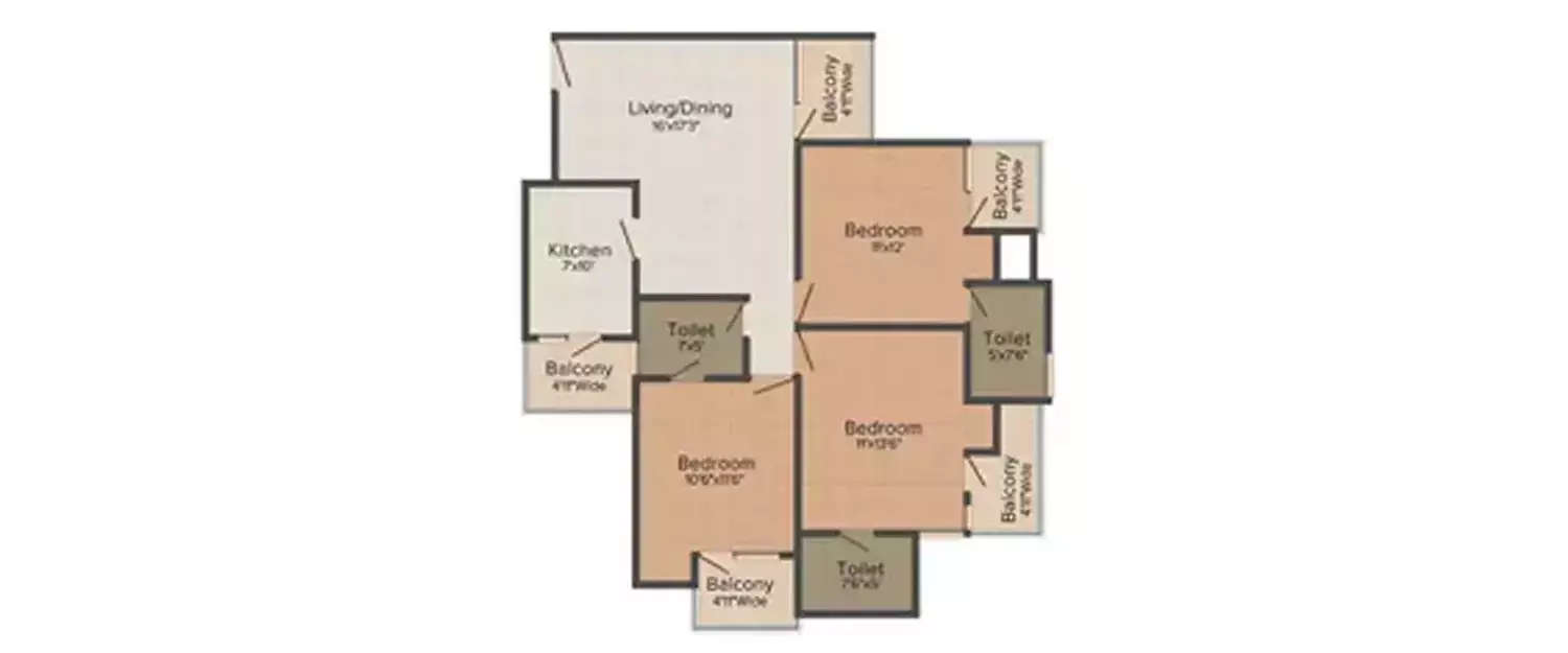 Floor plan for 3 BHK