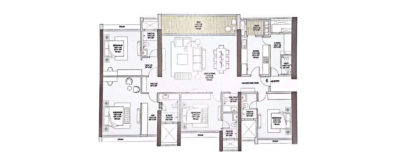 Floor plan for 4 BHK