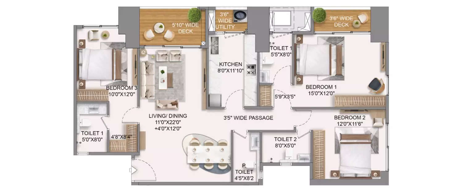 Floor plan for 3 BHK