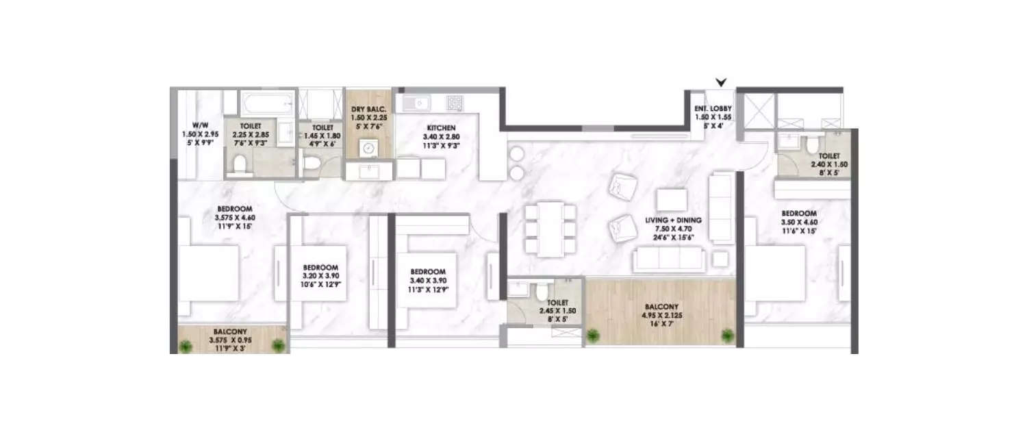 Floor plan for 4 BHK