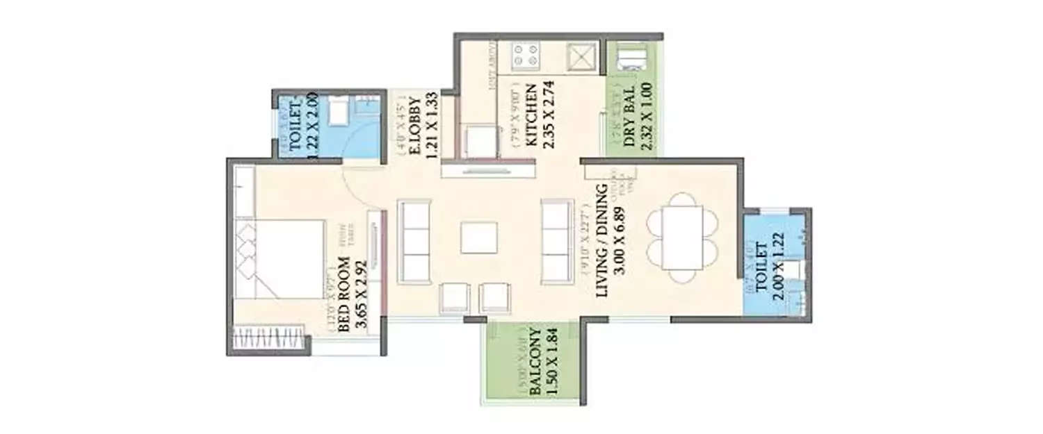 Floor plan for 1.5 BHK