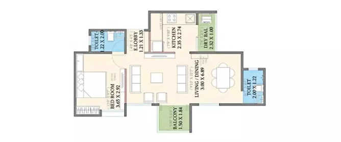 Saheel ITrend Life Tathawade - Floor plan 1.5 BHK 746 Sq.ft