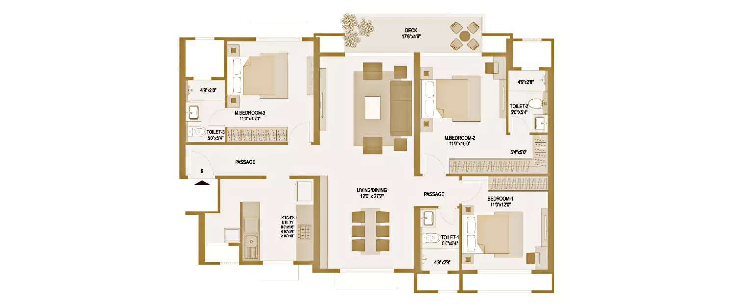 Floor plan for 3 BHK