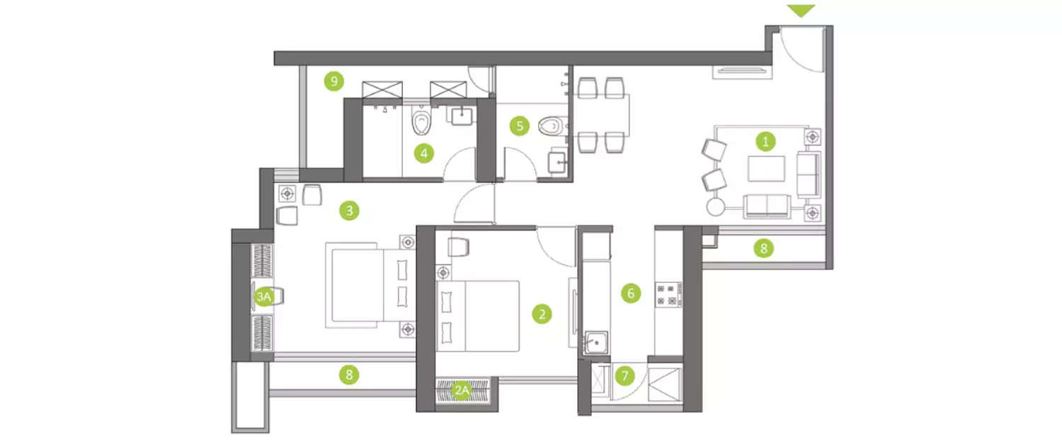 Floor plan for 2 BHK