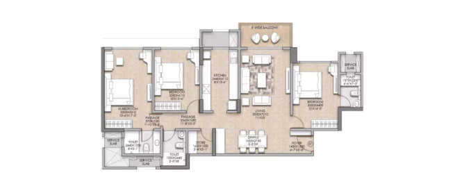 Raymond The Address By GS Bandra - Floor plan 3 BHK 1200 Sq.ft