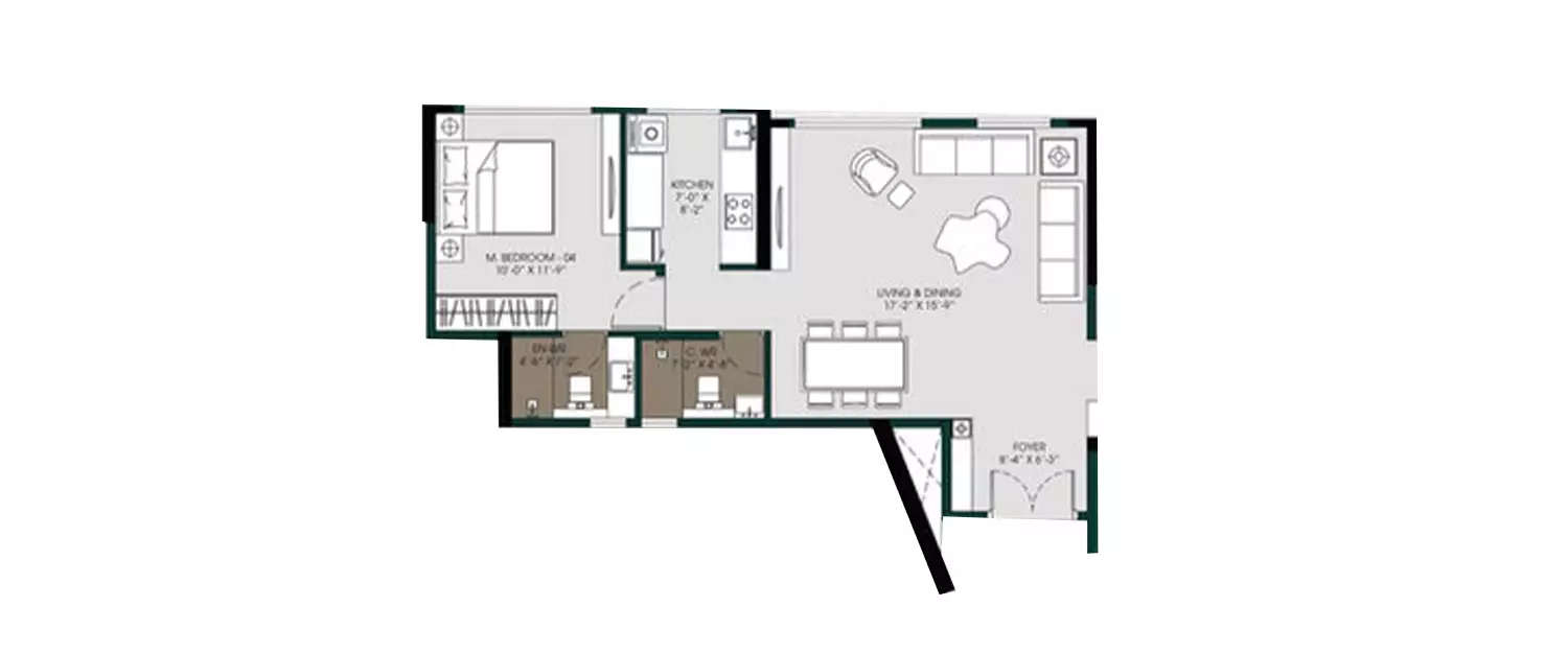 Floor plan for 1 BHK