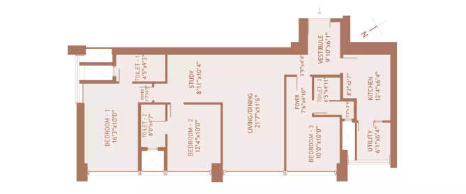 Birla Niyaara Worli - Floor plan 3 BHK 1151 Sq.ft