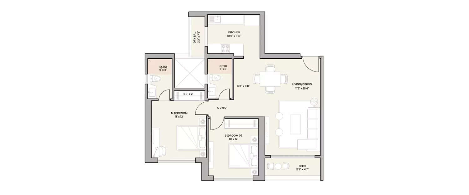 Floor plan for 2 BHK