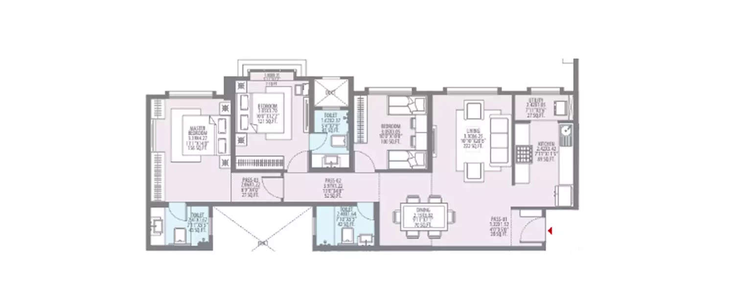 Floor plan for 3 BHK