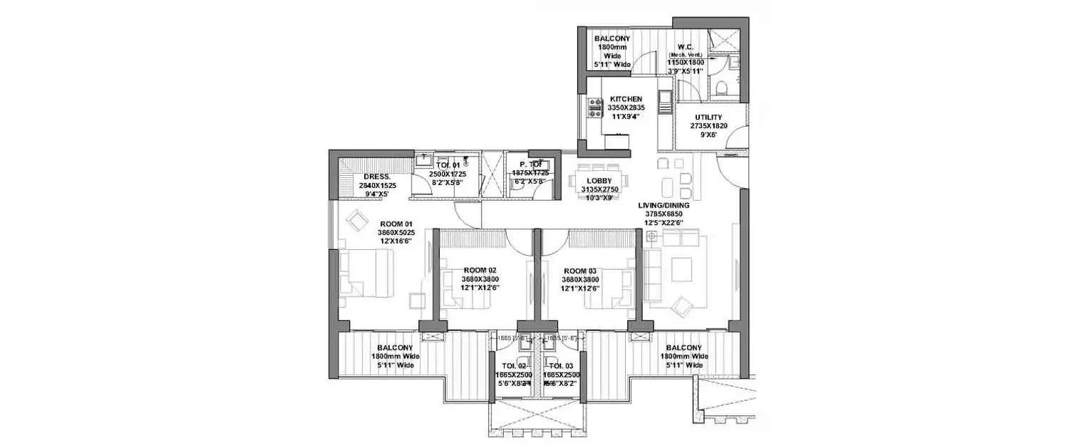 Floor plan for 3.5 BHK