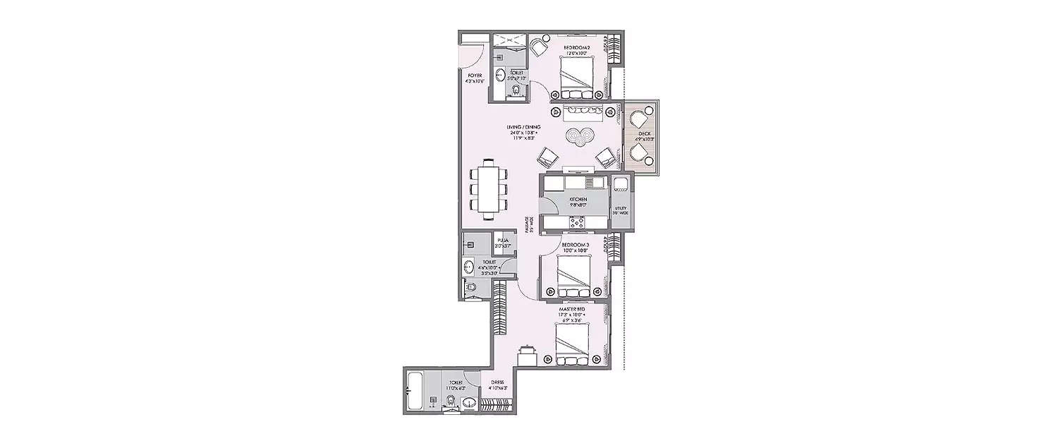 Floor plan for 3 BHK
