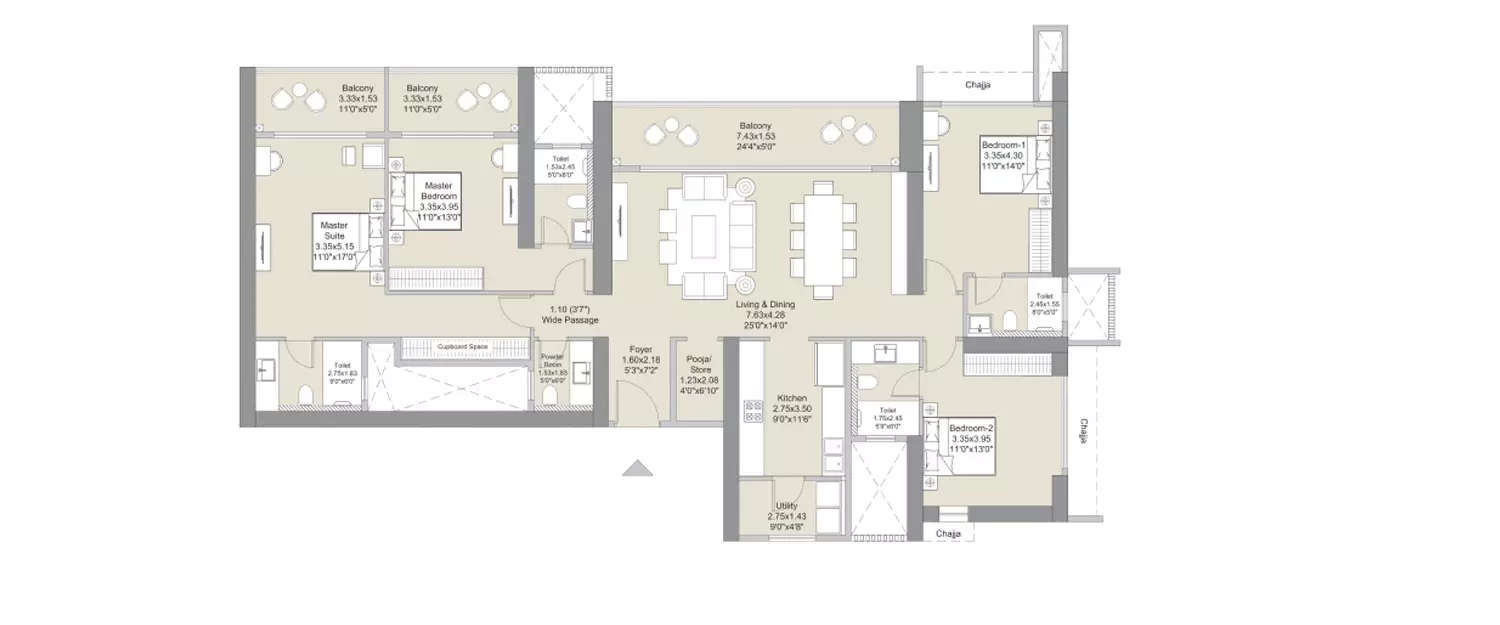 Floor plan for 4 BHK
