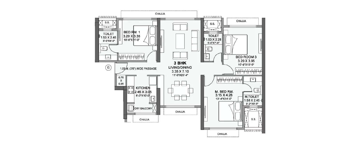 Floor plan for 2.5 BHK