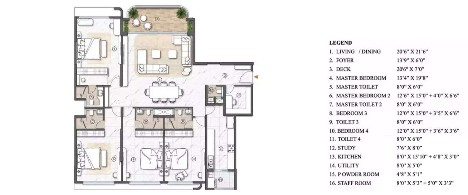Floor plan for 4 BHK